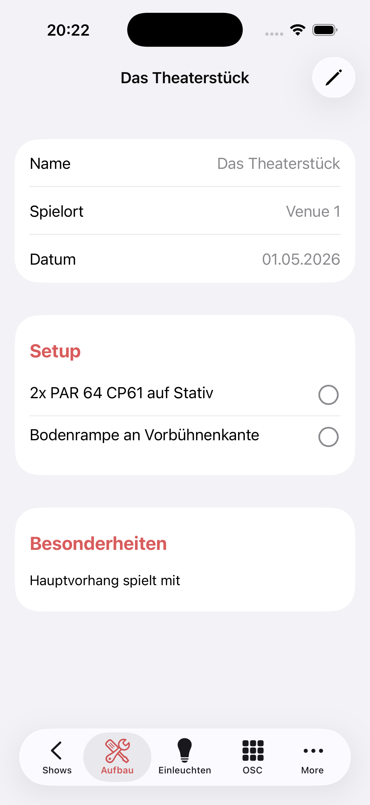 Setup-Checkliste offen